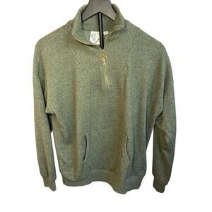Janet Chung green quarter zip sweater. M Mock neck front pocket 3/4 sleeve. Soft